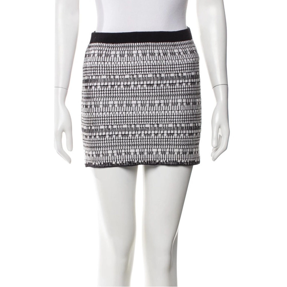 Helmut Lang Textured Black White Knit Stripe Mini Skirt Flaw